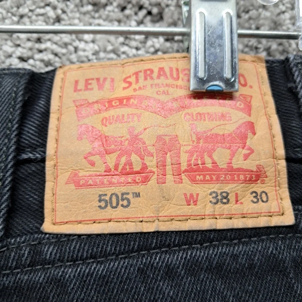 Levis 505 Regular Fit Jeans Mens‎ 38x30 Faded Black Straight Leg Denim Pants